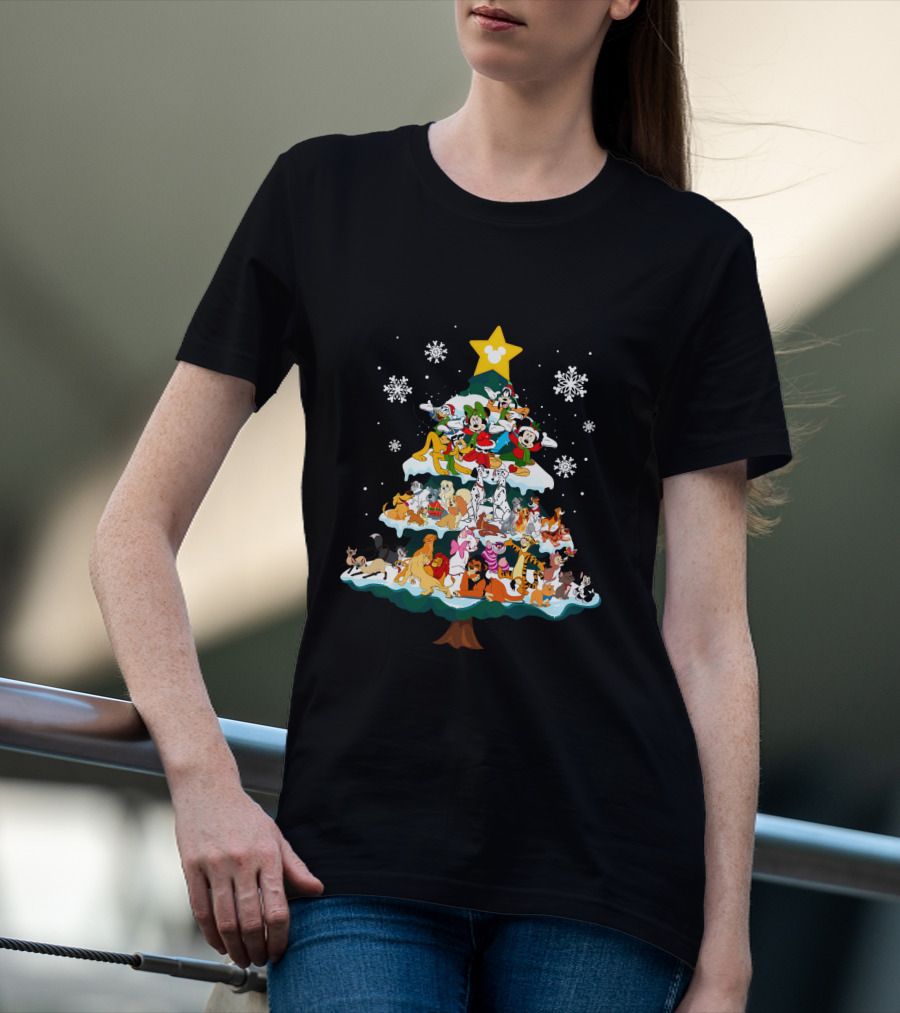 Disney Characters Christmas Tree Snowflakes T-Shirt