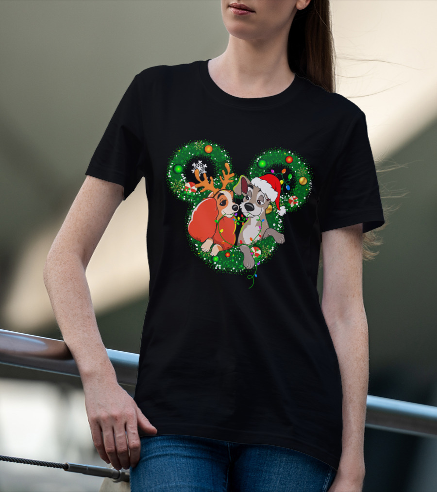 LD And TT Christmas Mickey Shape Candy Cane Lights Reindeer Hat T-Shirt