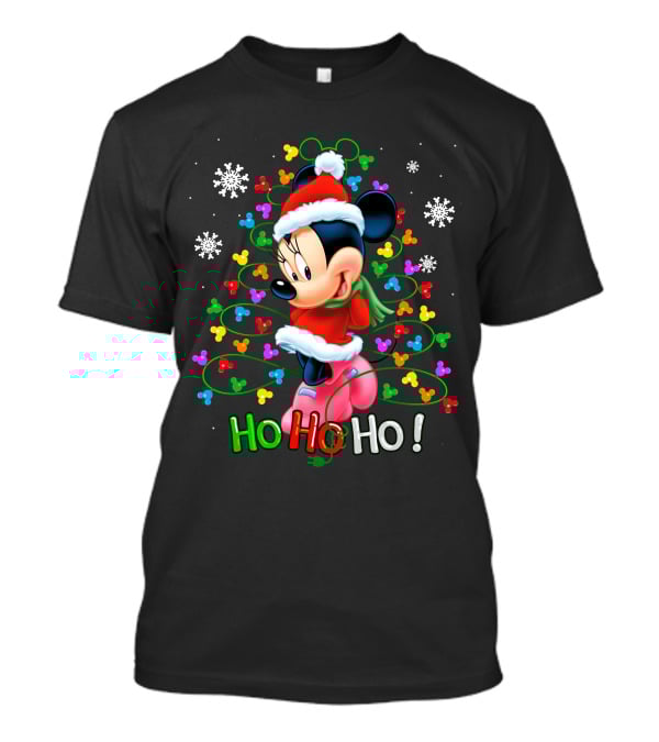 MN HHH Christmas Ho Ho Ho Santa Mickey Mouse Snowflakes Lights T-Shirt