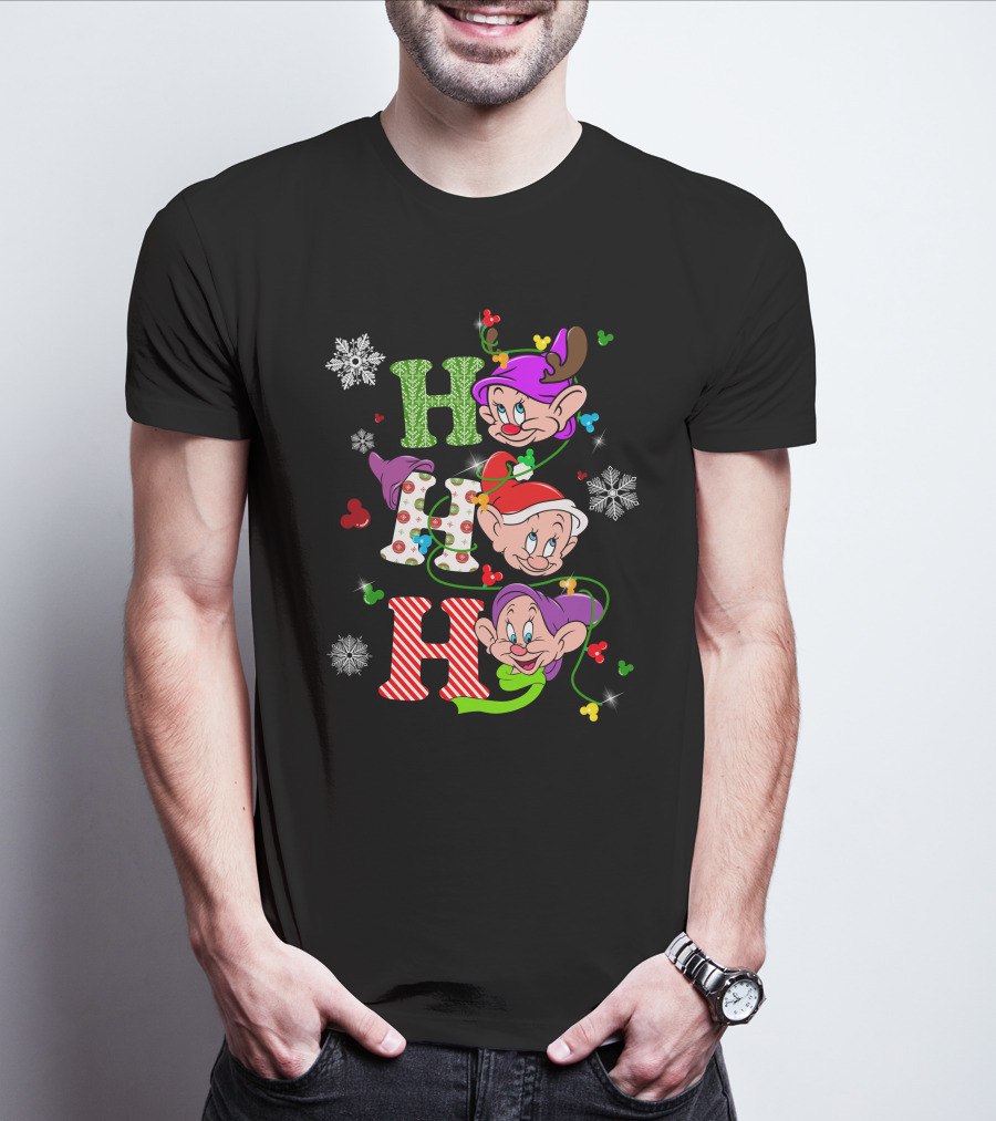 DP HHH Christmas Dopey Snow White Dwarf Festive Reindeer Santa Hat T-Shirt