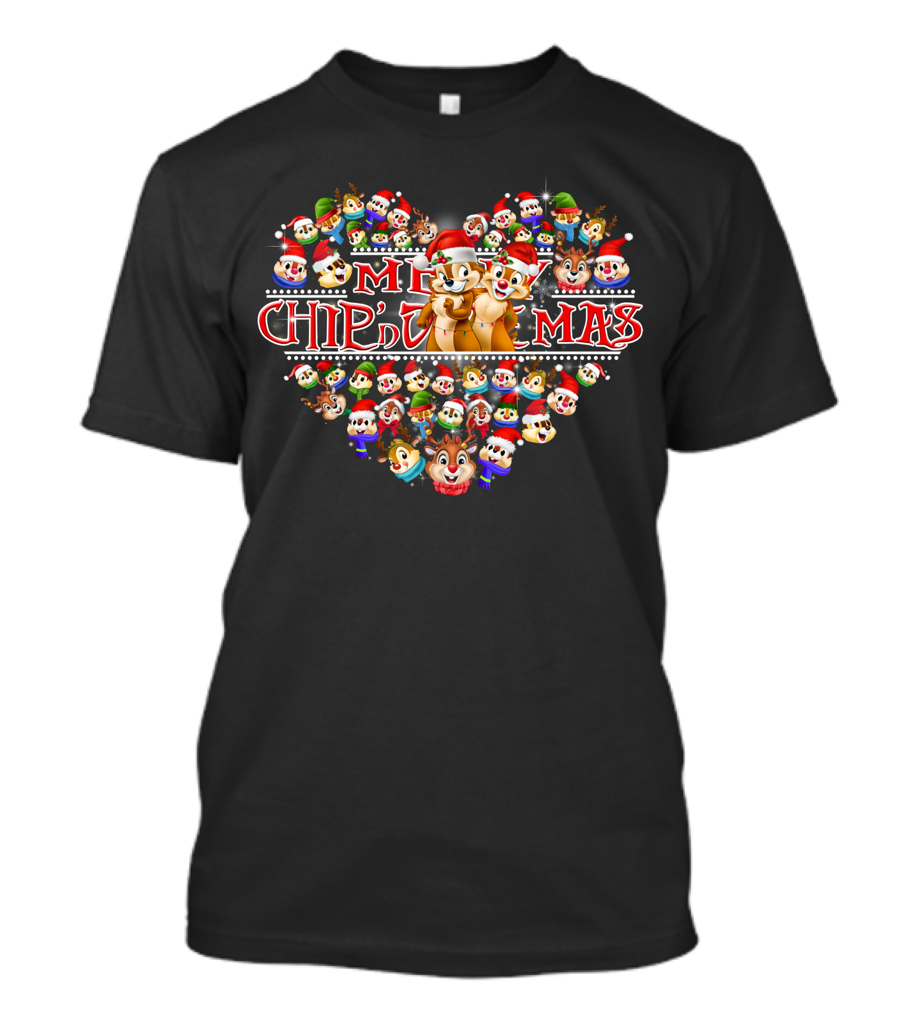 Merry Chip N Dale Christmas Heart With Festive Faces T-Shirt