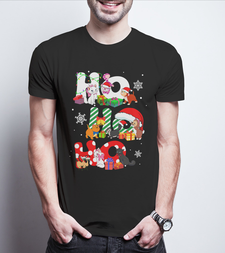 Disney Hohoho Christmas Cats Snowflakes Presents T-Shirt