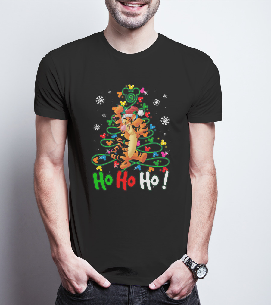 Tigger Ho Ho Ho Christmas Tree Santa Hat Snowflakes Disney Mickey Ears T-Shirt