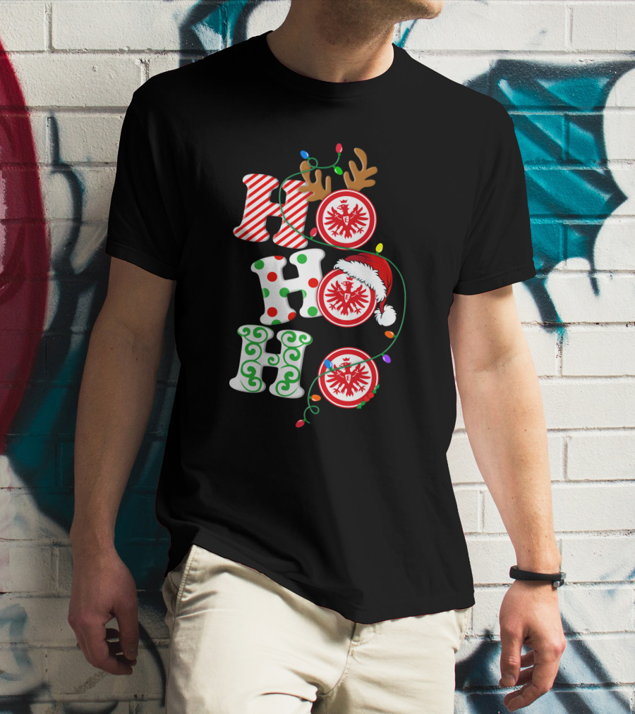 Eintracht Frankfurt HoHoHo Christmas Lights Reindeer Antlers Santa Hat T-Shirt