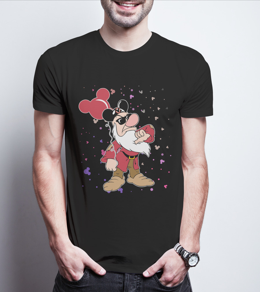 Grumpy With Mouse Ears Balloon And Confetti T-Shirt