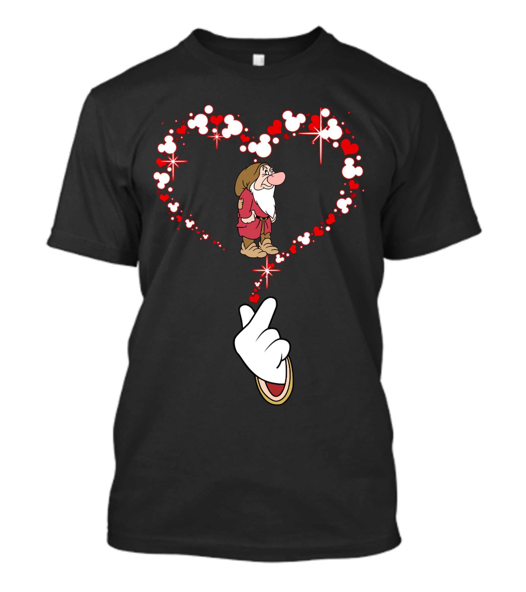 Grumpy Dwarf In Mouse Ear Heart With Iconic Glove Finger Gesture T-Shirt