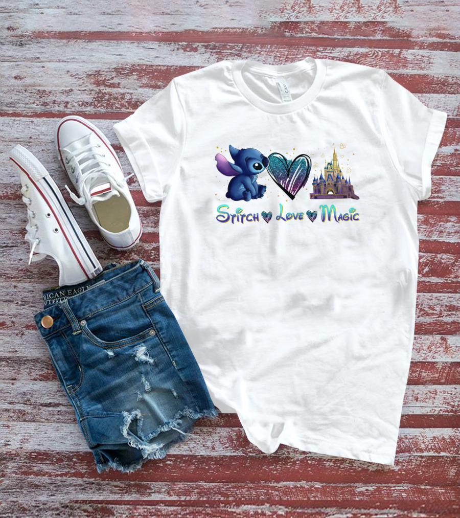 Stitch Love Magic Heart Castle Fantasy T-Shirt