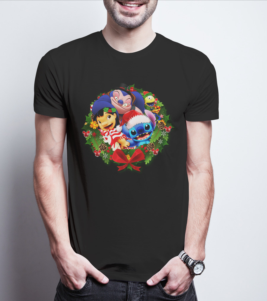 ST&FRIENDS Christmas Lilo And Stitch Holiday Wreath T-Shirt