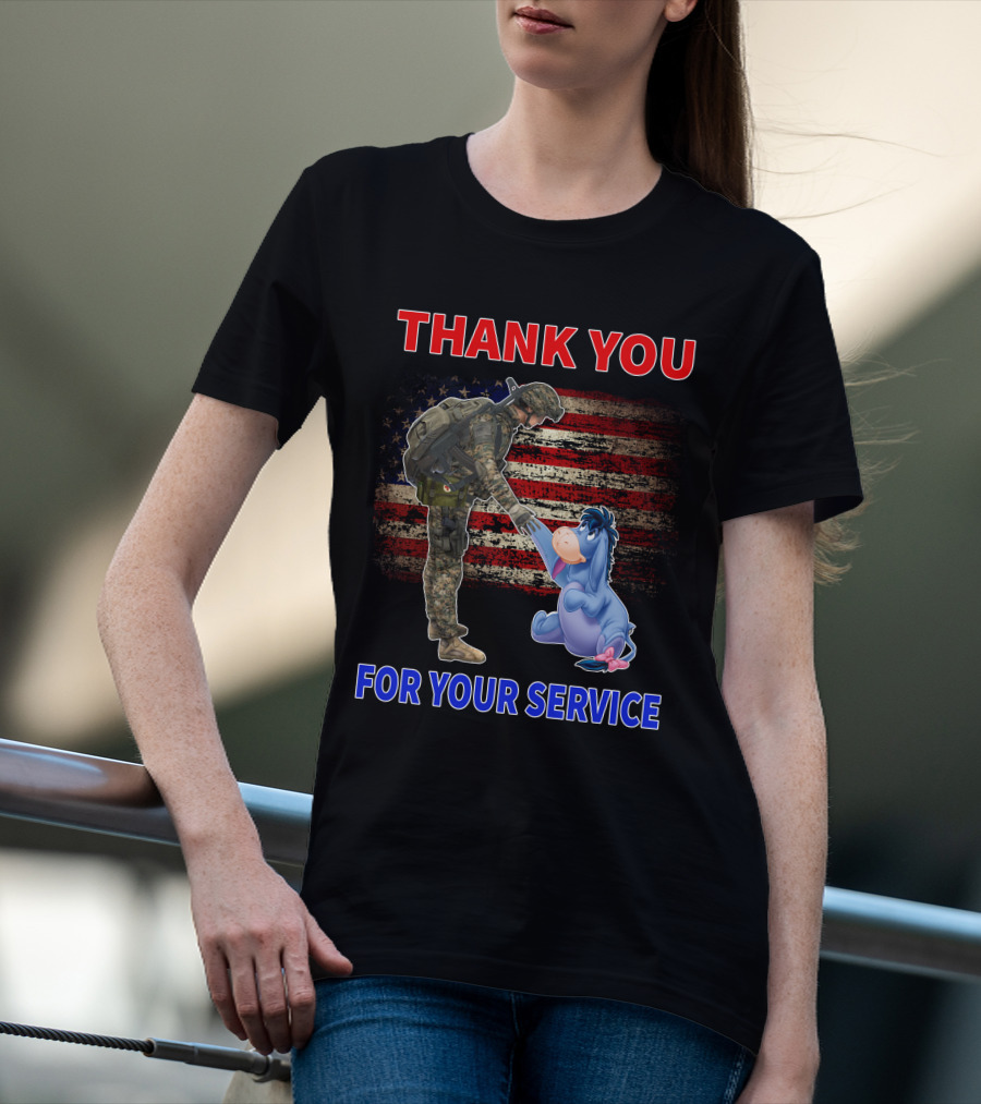Thank You For Your Service American Flag Soldier And Eeyore T-Shirt