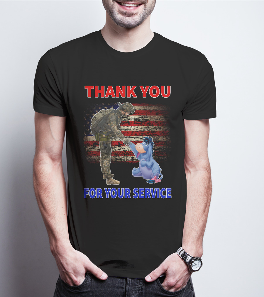 Thank You For Your Service American Flag Soldier And Eeyore T-Shirt