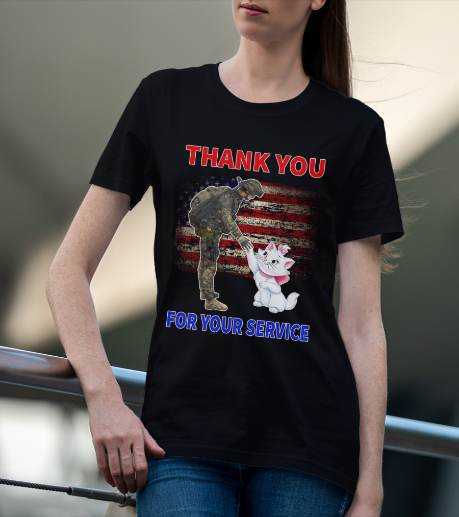 Thank You For Your Service Soldier With Marie Cat And American Flag T-Shirt