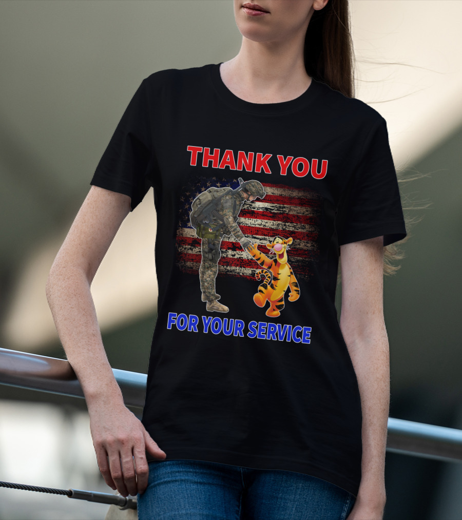 Thank You Tigger For Your Service Military Soldier American Flag T-Shirt