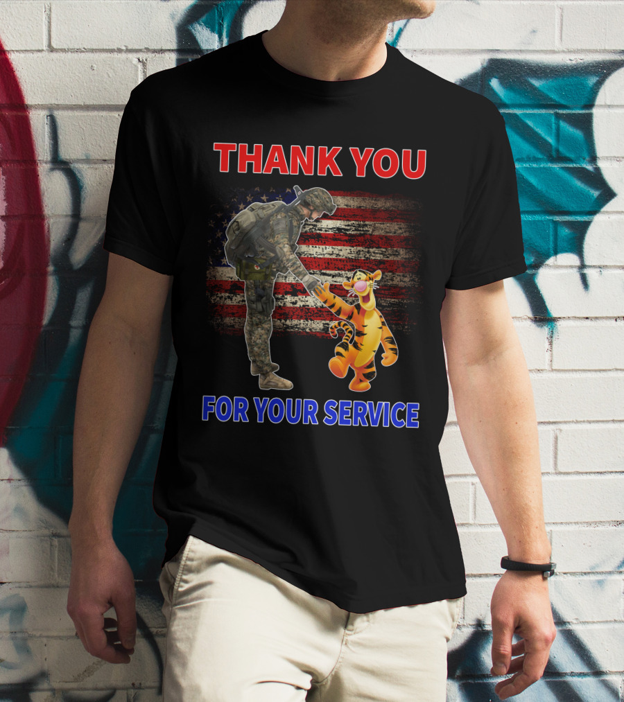 Thank You Tigger For Your Service Military Soldier American Flag T-Shirt