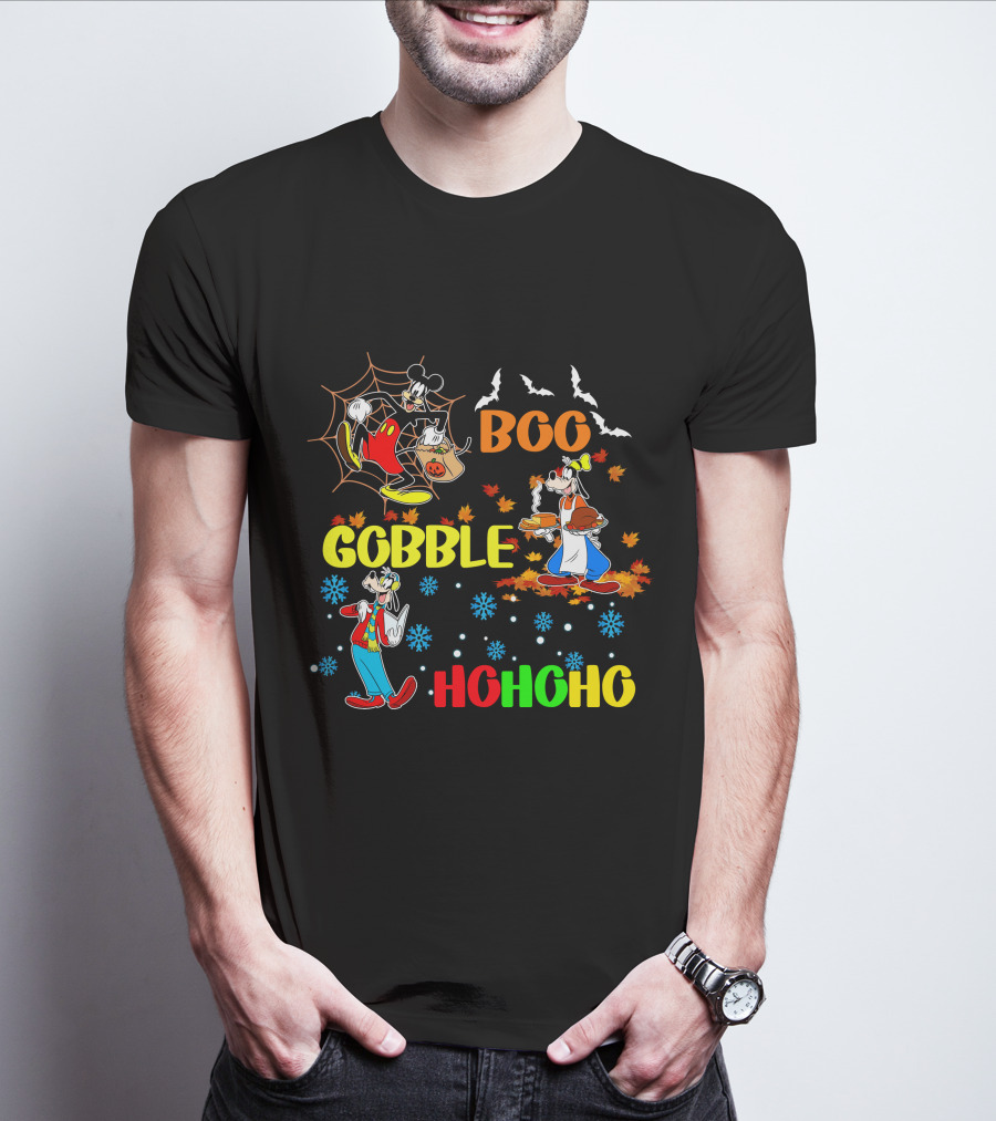 Boo Gobble HoHoHo Goofy HalloThanksMas T-Shirt