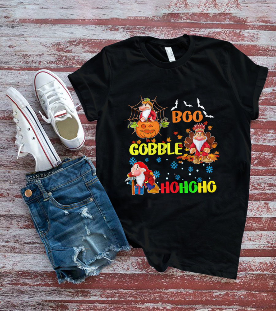 Grumpy Boo Gobble HoHoHo Halloween Thanksgiving Christmas T-Shirt