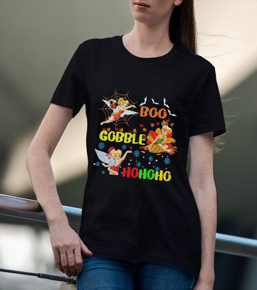 Tinkerbell Boo Gobble HoHoHo HalloThanksMas T-Shirt