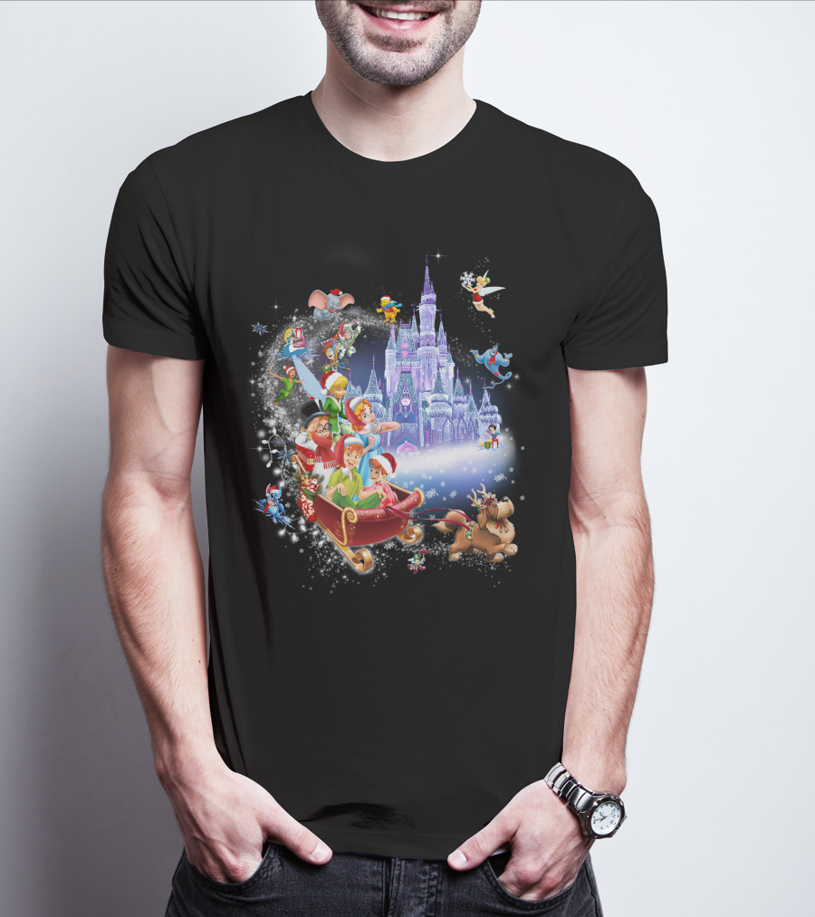 Peter Pan Christmas Wonderland With Disney Characters And Castle T-Shirt