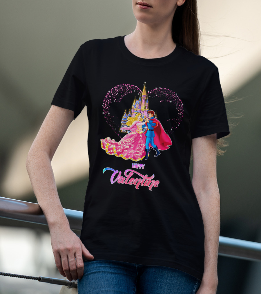 Happy Valentine Aurora Castle Heart T-Shirt
