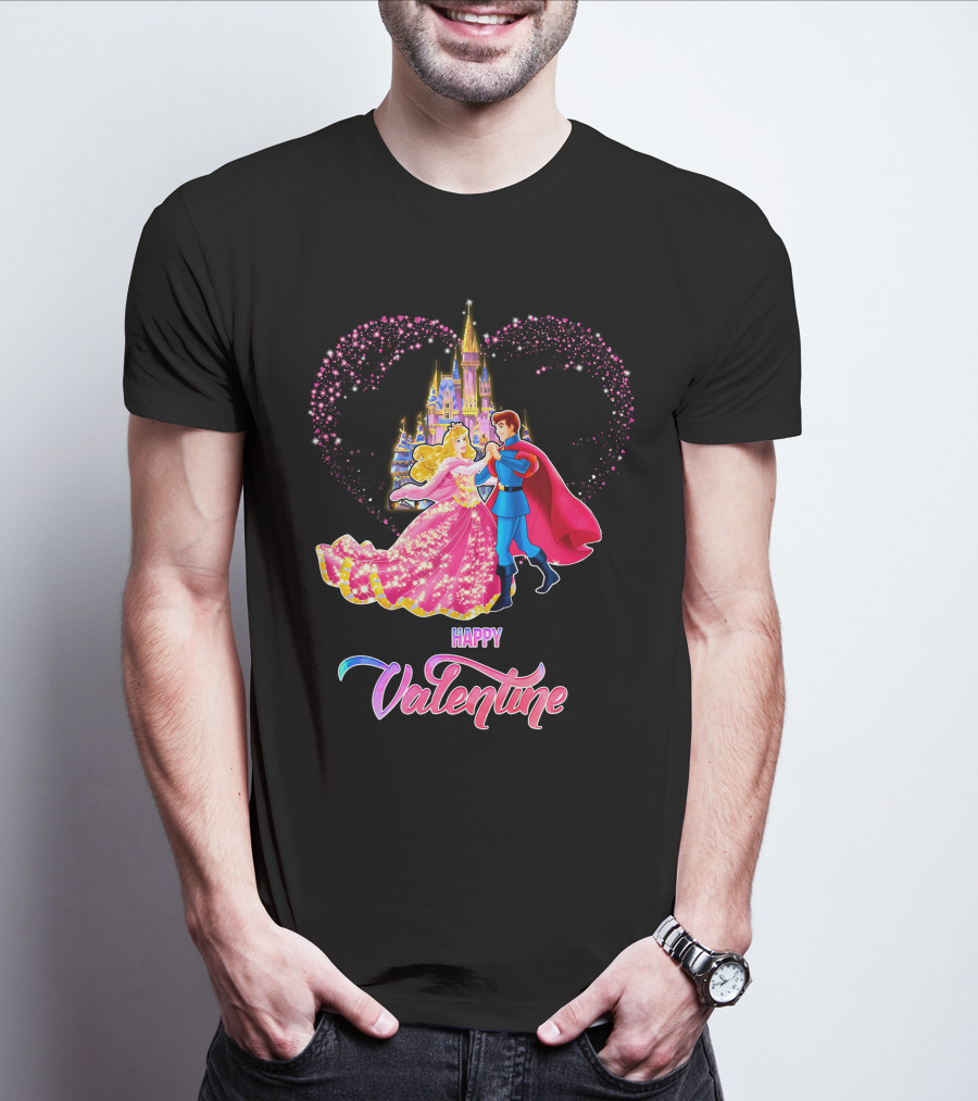 Happy Valentine Aurora Castle Heart T-Shirt