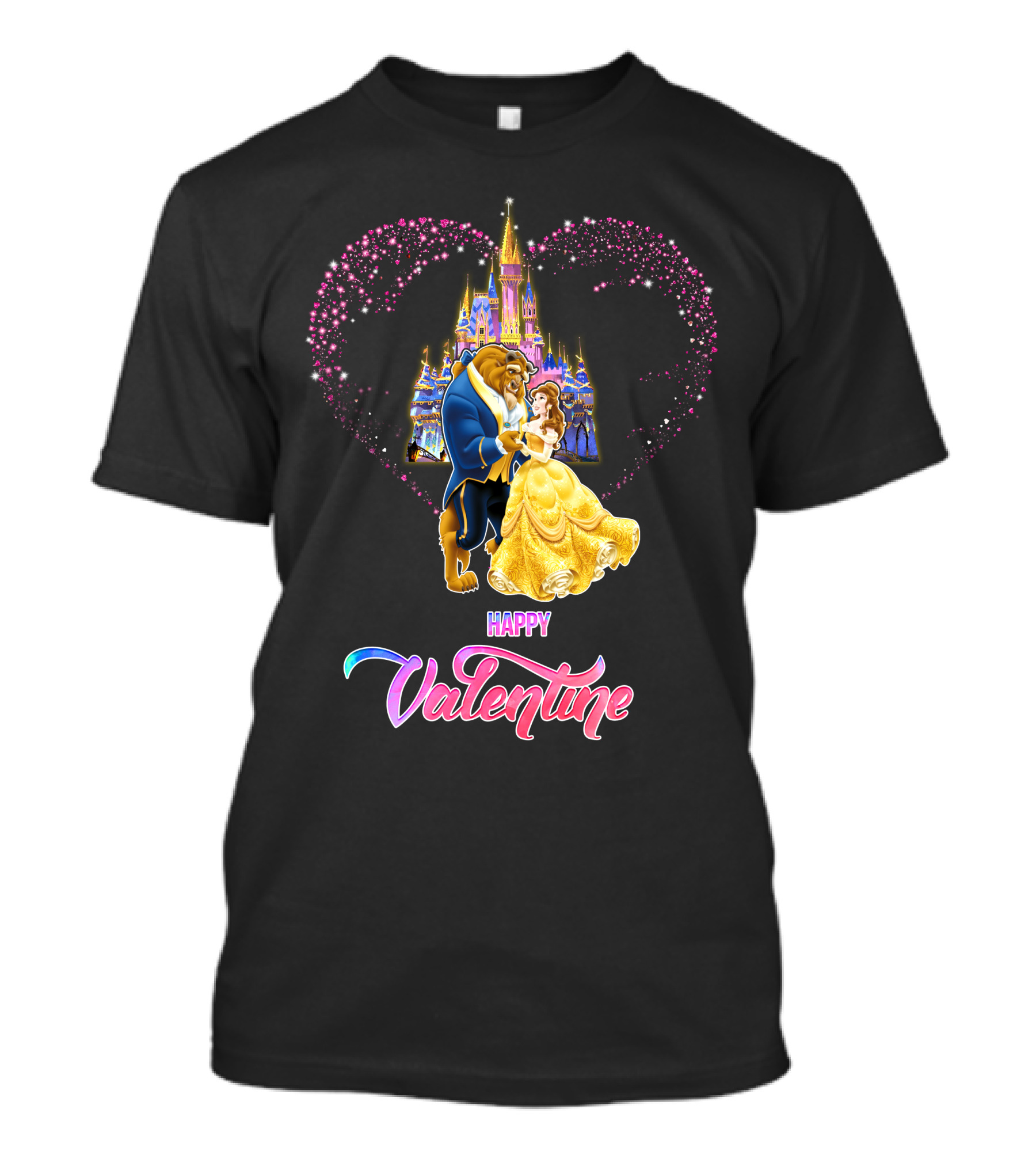 Happy Valentine Beauty And The Beast Castle Hearts T-Shirt