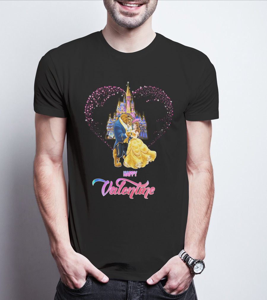 Happy Valentine Beauty And The Beast Castle Hearts T-Shirt