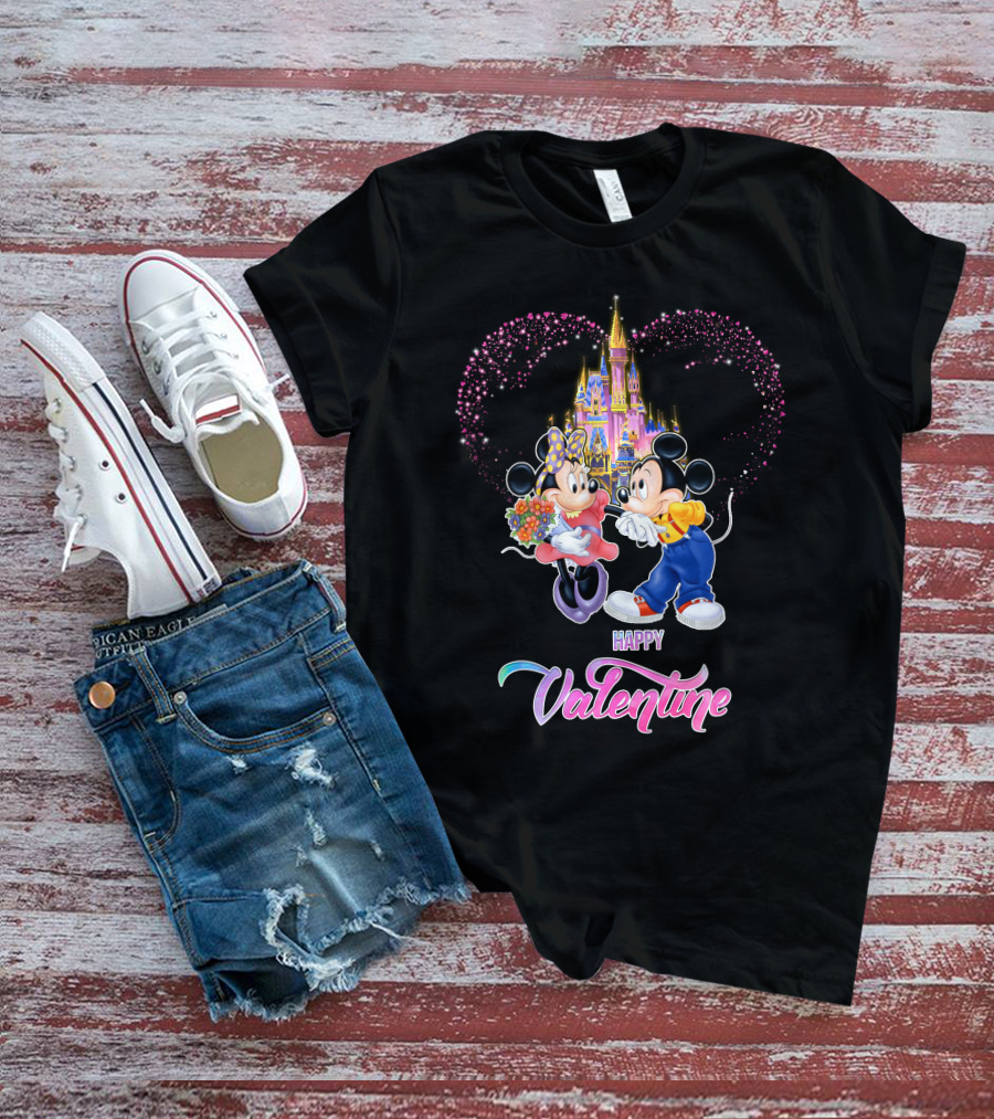 Mickey Minnie Happy Valentine Castle Heart T-Shirt