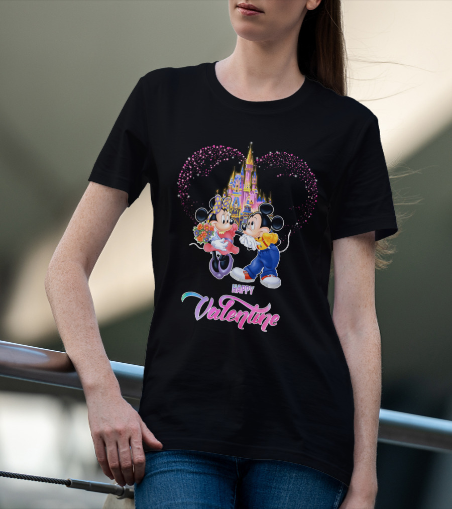 Mickey Minnie Happy Valentine Castle Heart T-Shirt