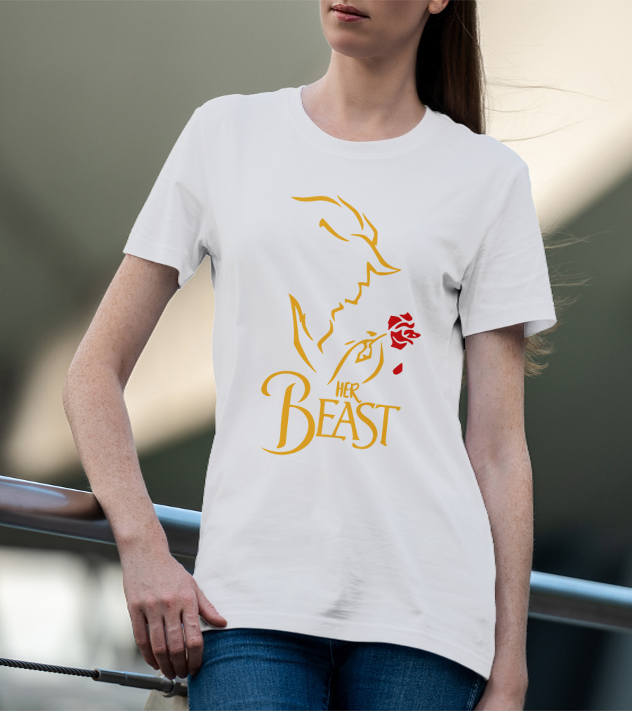 Her Beast Silhouette With Red Rose Beauty And The Beast T-Shirt