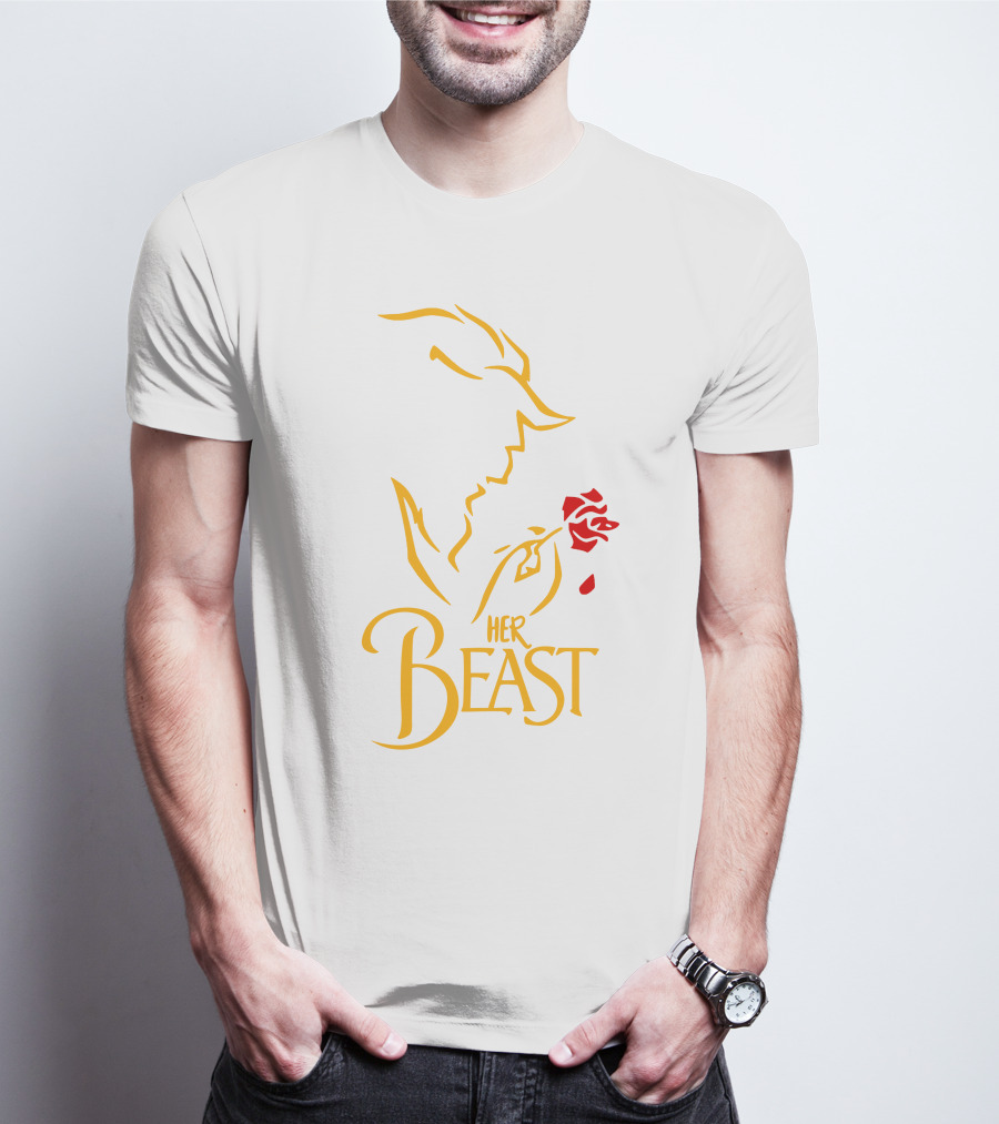 Her Beast Silhouette With Red Rose Beauty And The Beast T-Shirt