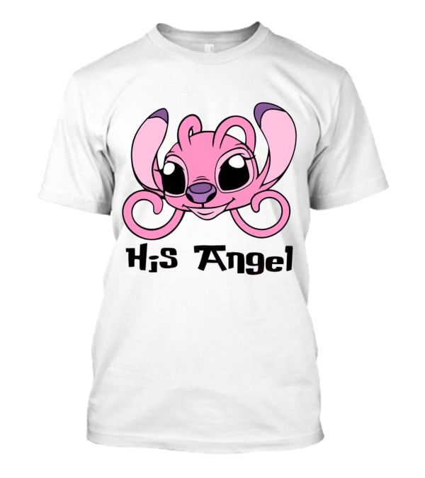 Stitch His Angel Pink Character Featuring Large Ears And Whimsical T-Shirt