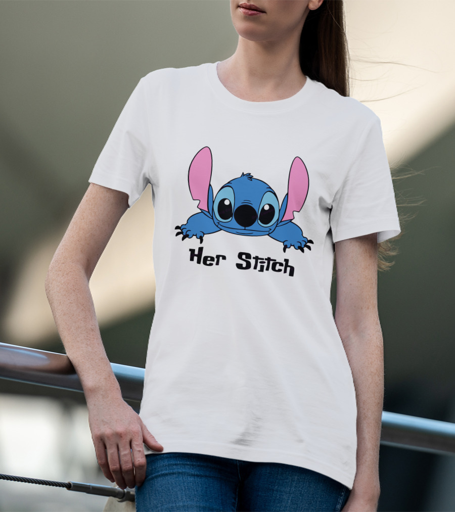 Her Stitch Cute Blue Alien Character Peeking T-Shirt