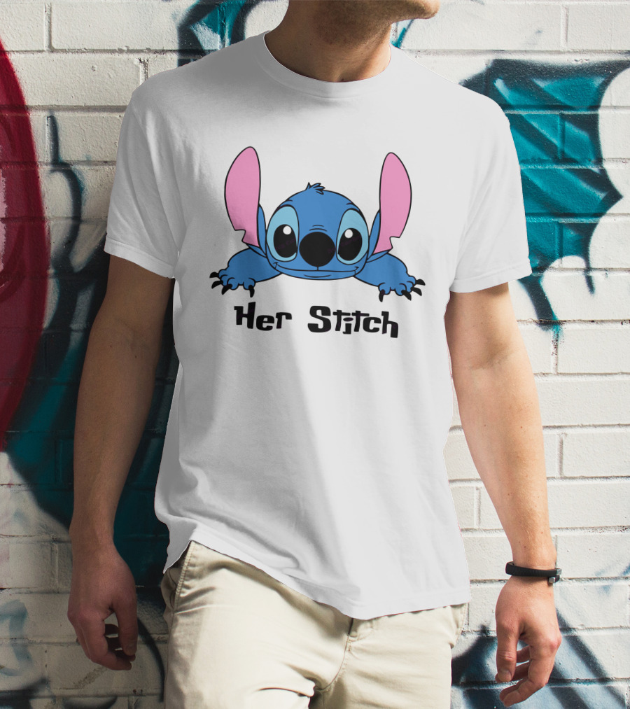Her Stitch Cute Blue Alien Character Peeking T-Shirt