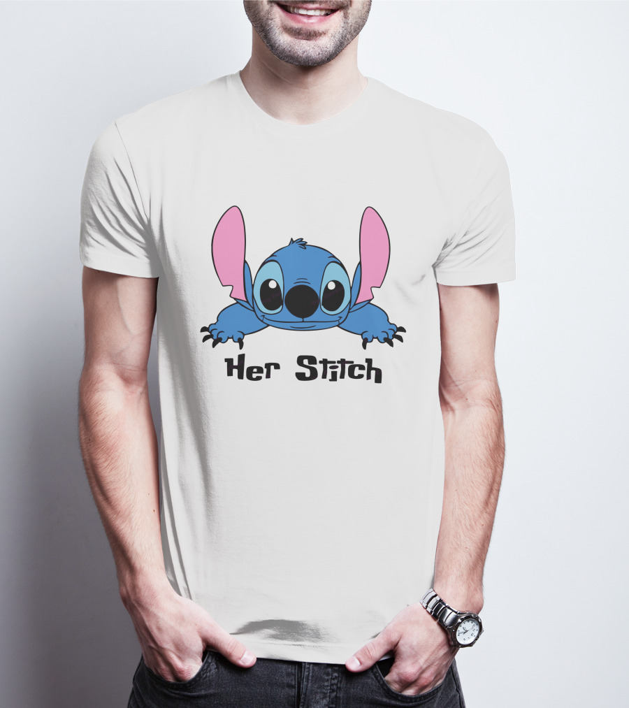 Her Stitch Cute Blue Alien Character Peeking T-Shirt