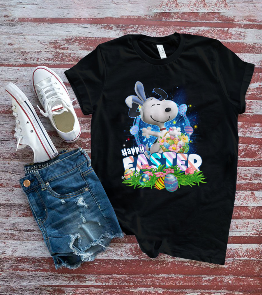 Happy Easter Snoopy With Colorful Eggs And Flowers T-Shirt