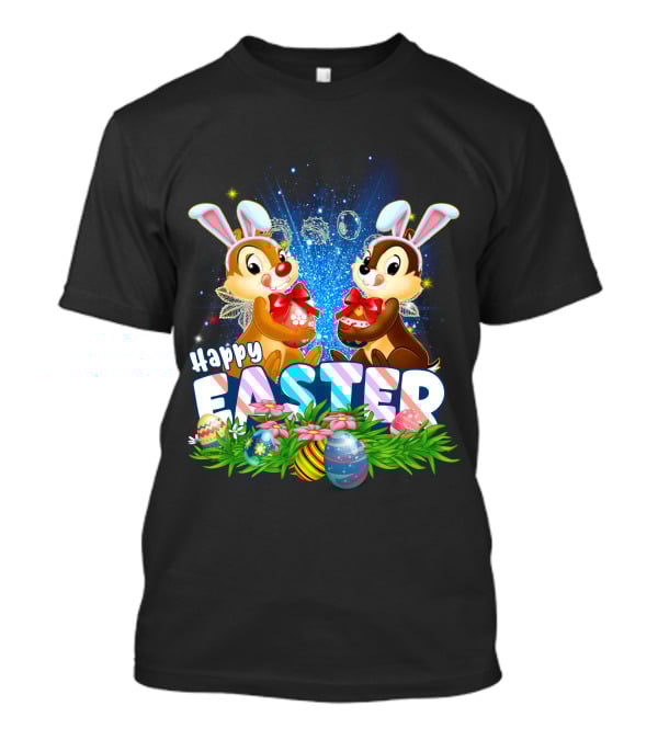 Chip Dale Happy Easter With Bunny Ears And Colorful Eggs T-Shirt