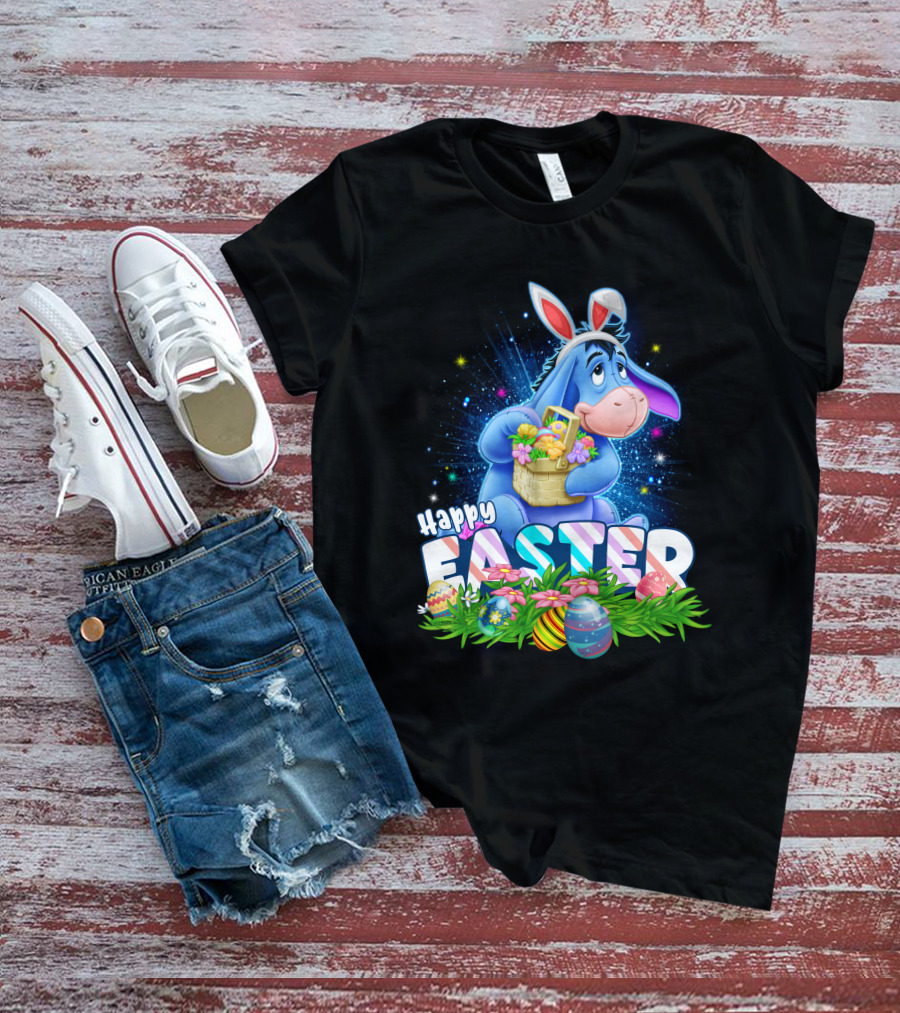 Eeyore Easter Basket With Eggs And Flowers Happy Easter T-Shirt
