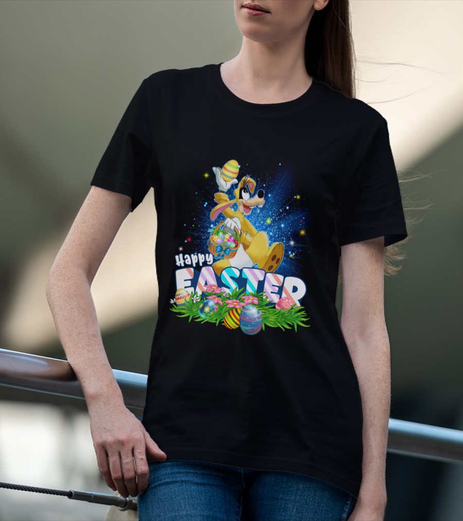 Happy Easter Goofy Character With Easter Eggs And Basket T-Shirt
