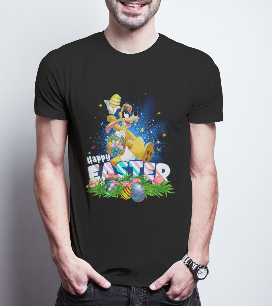 Happy Easter Goofy Character With Easter Eggs And Basket T-Shirt