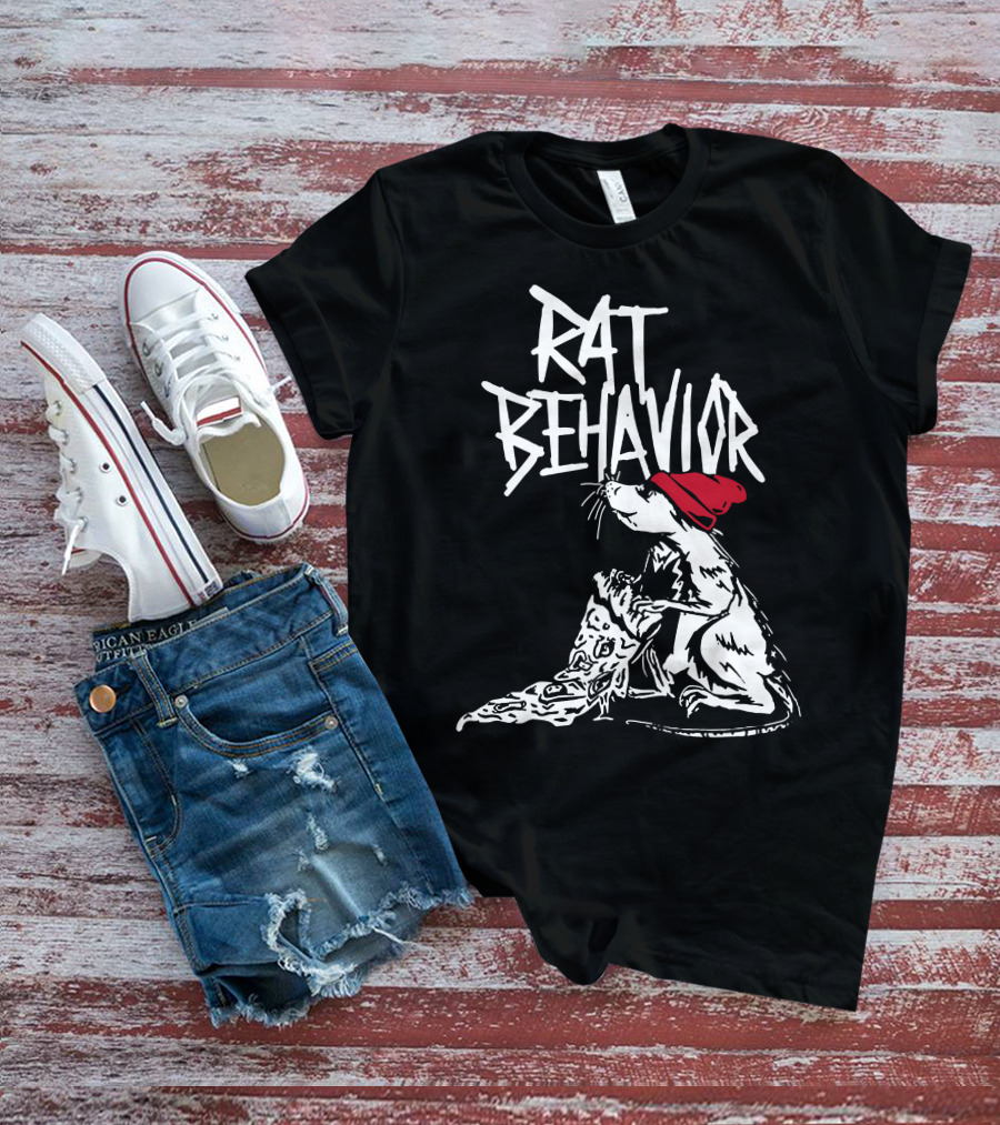 RAT BEHAVIOR Pizza Eating Rat In Red Hat T-Shirt