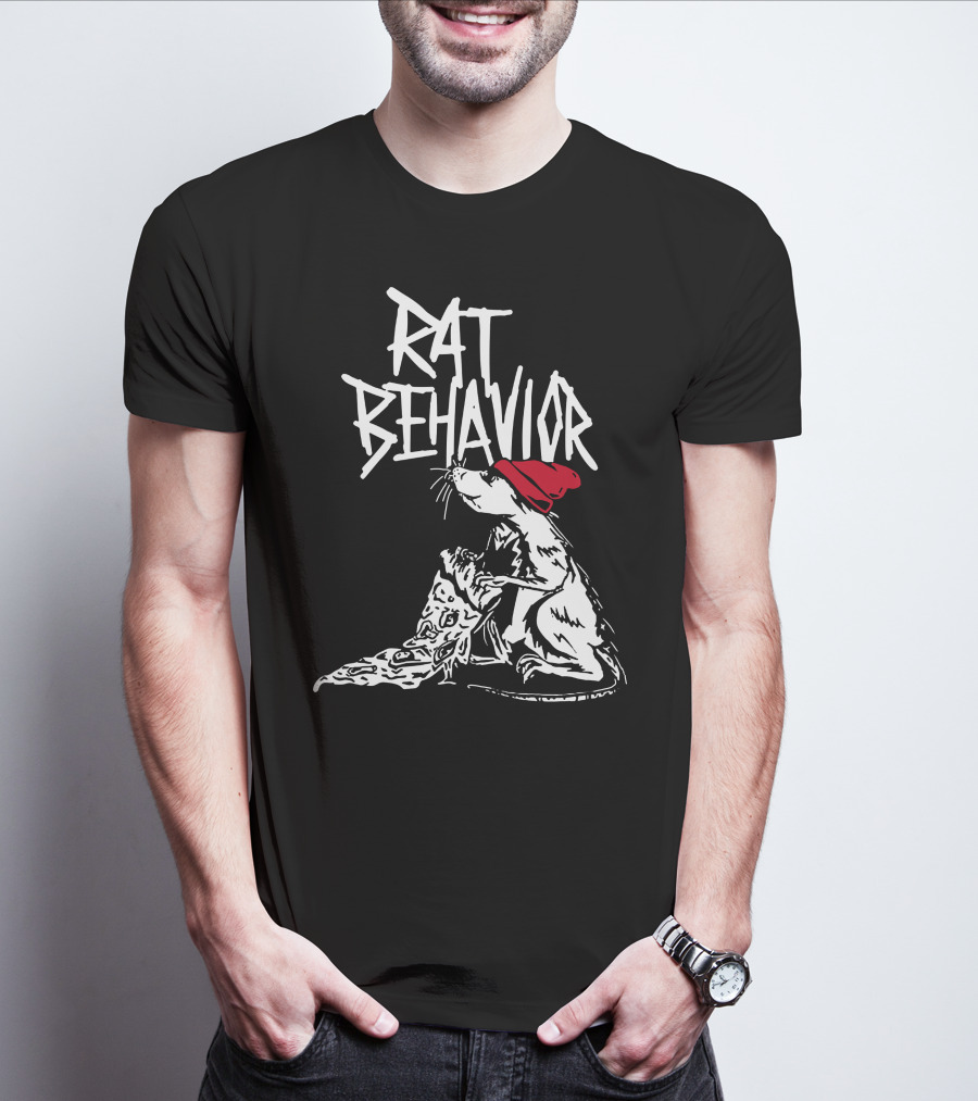 RAT BEHAVIOR Pizza Eating Rat In Red Hat T-Shirt