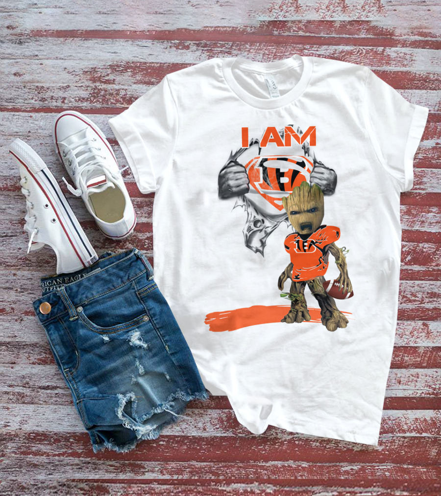 I AM Bengals Baby Groot Superman Football T-Shirt