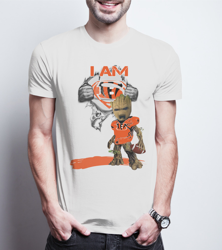 I AM Bengals Baby Groot Superman Football T-Shirt