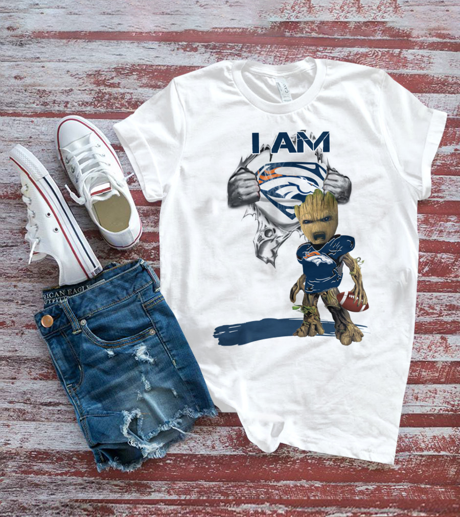 I Am Broncos Baby Groot Superman Football Fan T-Shirt