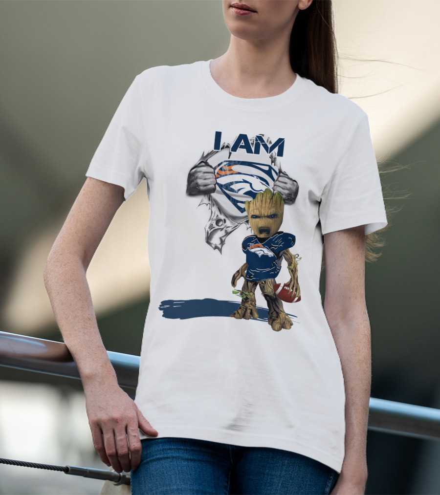 I Am Broncos Baby Groot Superman Football Fan T-Shirt