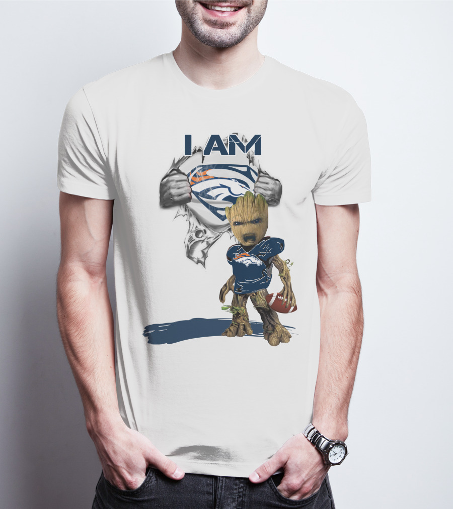 I Am Broncos Baby Groot Superman Football Fan T-Shirt