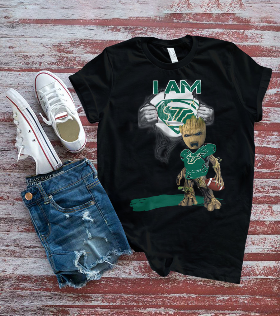 I AM USF Bulls Baby Groot Superman Football T-Shirt