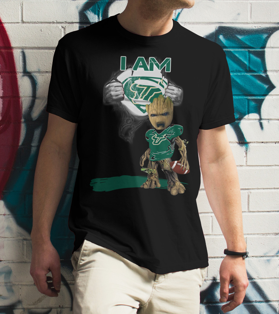 I AM USF Bulls Baby Groot Superman Football T-Shirt