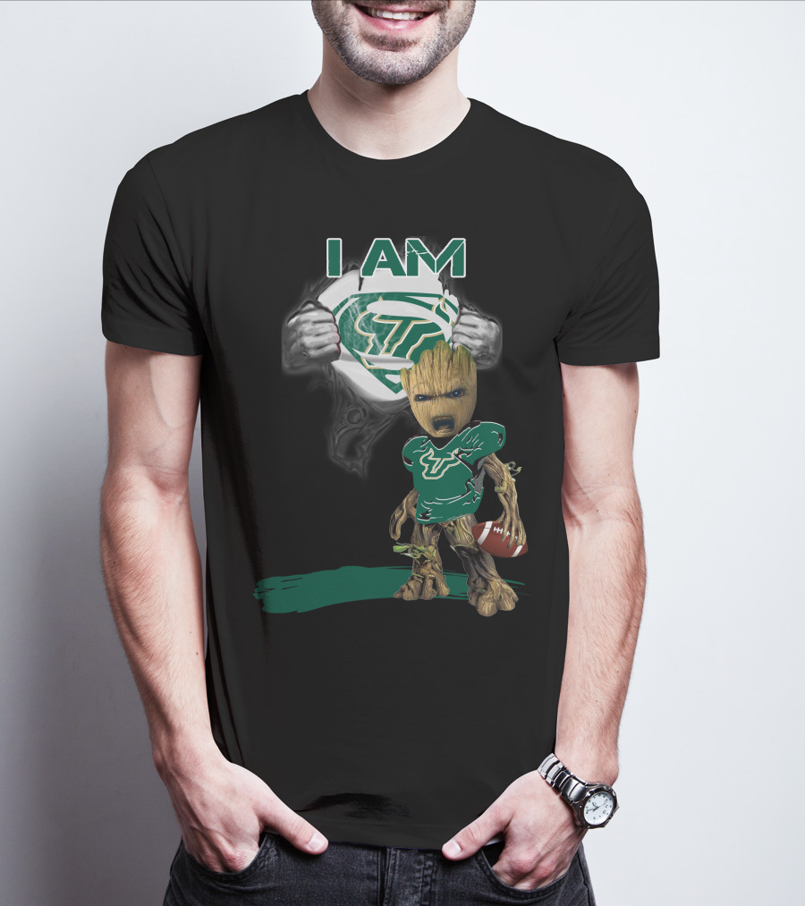 I AM USF Bulls Baby Groot Superman Football T-Shirt