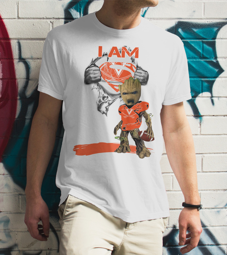 I AM Cavaliers Baby Groot Superman Football T-Shirt