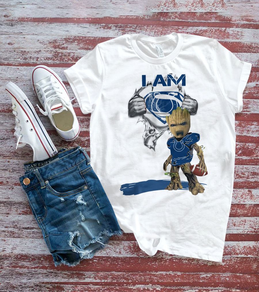 I Am Colts Baby Groot Superman Football T-Shirt